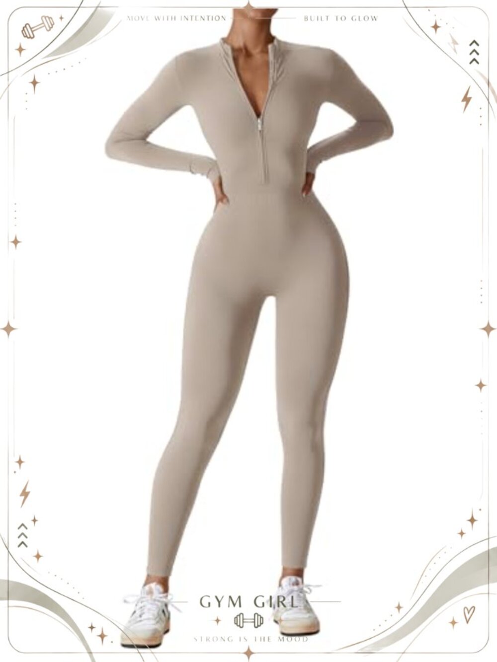 Women's Zip Up Long Sleeve Jumpsuit Romper Bodycon One Piece Workout